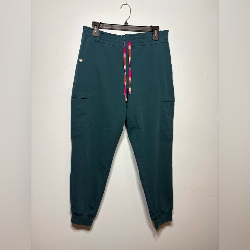 Figs Women's Teal Joggers with Pink Drawstring